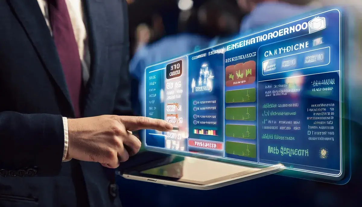 Man pointing at a tablet screen while reading Skyexchange guides