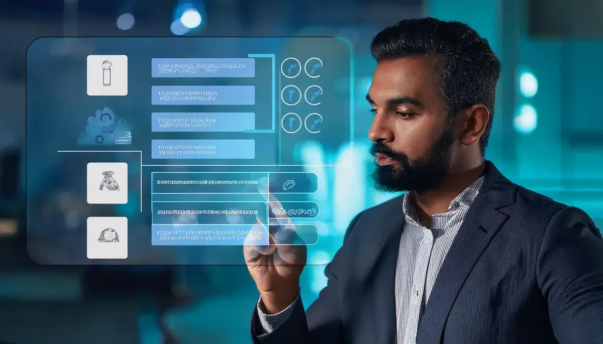 Man reviewing a holographic account profile list for his Skyexchange ID